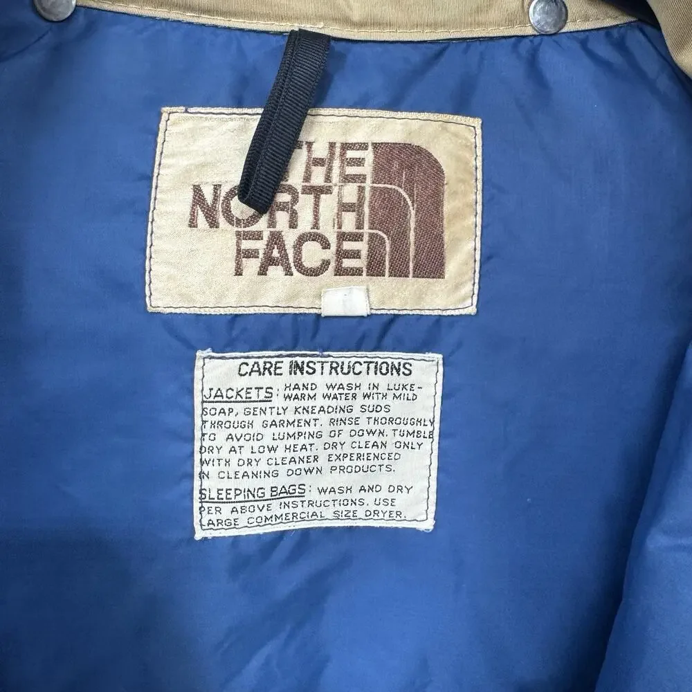 Vintage 70s THE NORTH FACE Down Hooded Puffer Coat Parka Brown Label Mens Large